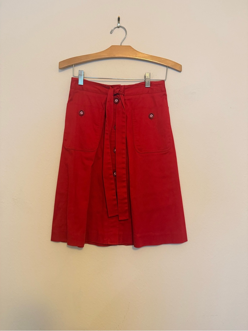 Milly Red Button-Front A-Line Skirt with Tie Waist